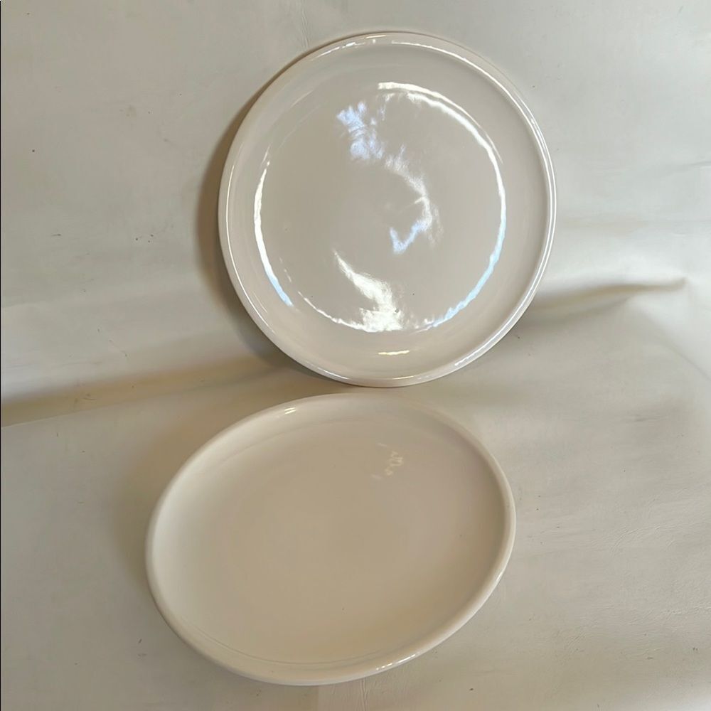 CMG Plates White Ceramic Set Of 2 Dinnerware Minimalist Design 10 1/2 In Round